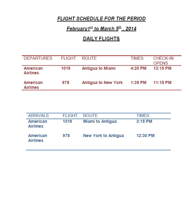 american airlines flight schedule a pickup